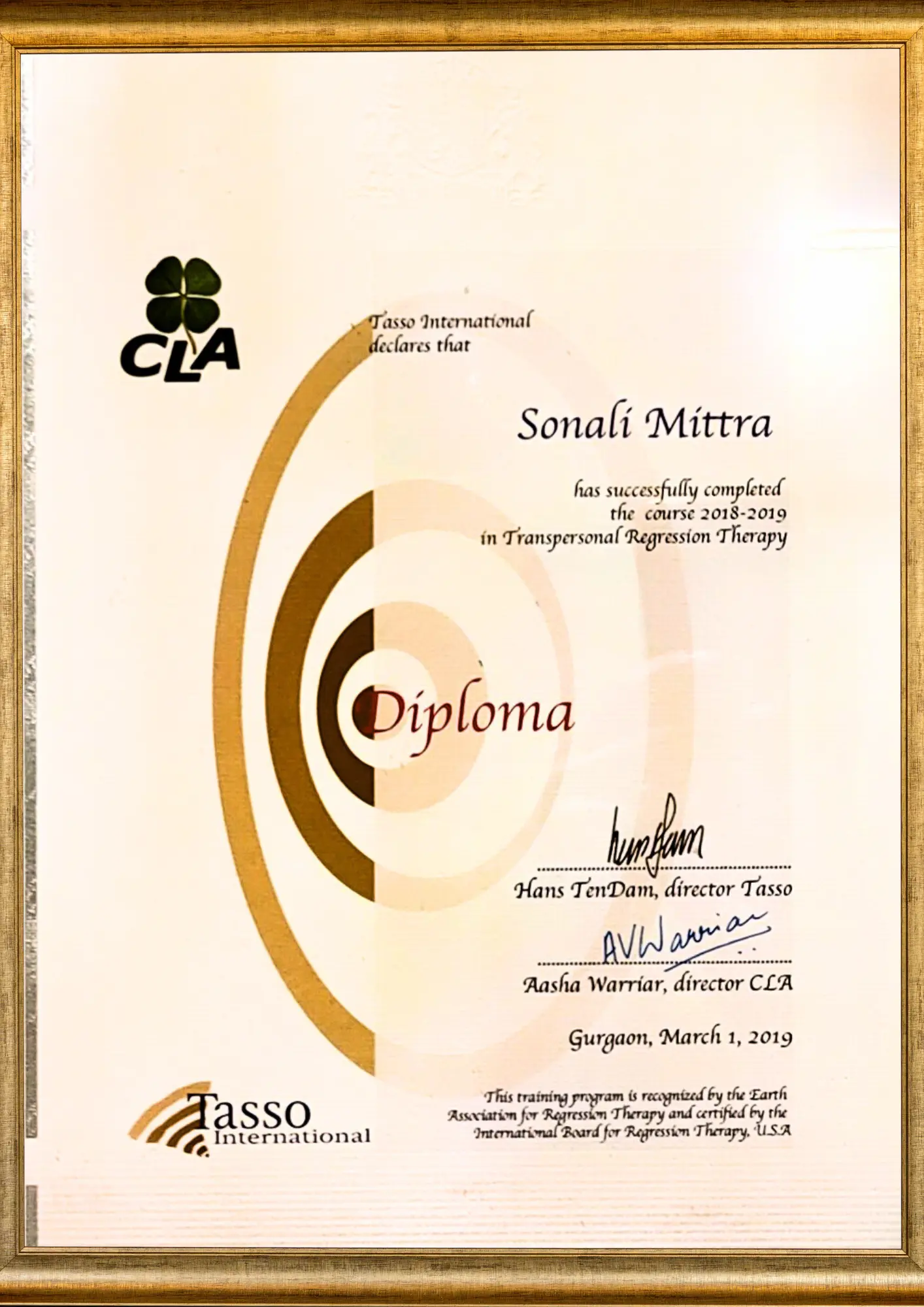 Regression Therapy Certificate_Sonali Mittra